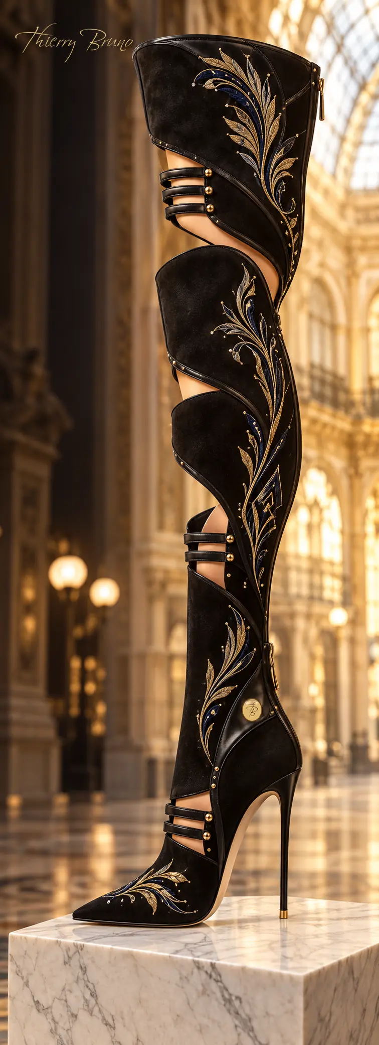 Stivale alto nero ricamato Thierry Bruno