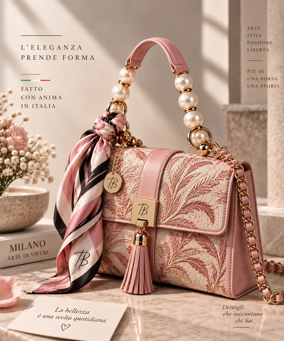 Borsa rosa con perle Thierry Bruno